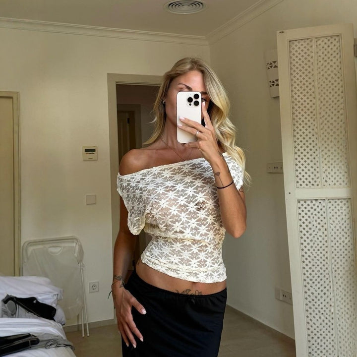 Dame Off-Shoulder Spidsoberdel med floral design Skovae