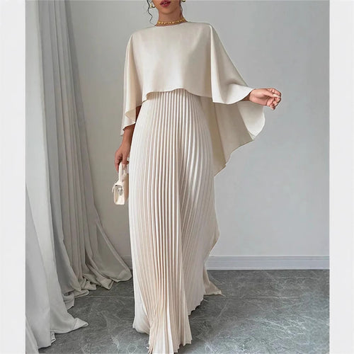 Dame maxikjole med plisseret skirt og flydende cape Skovae