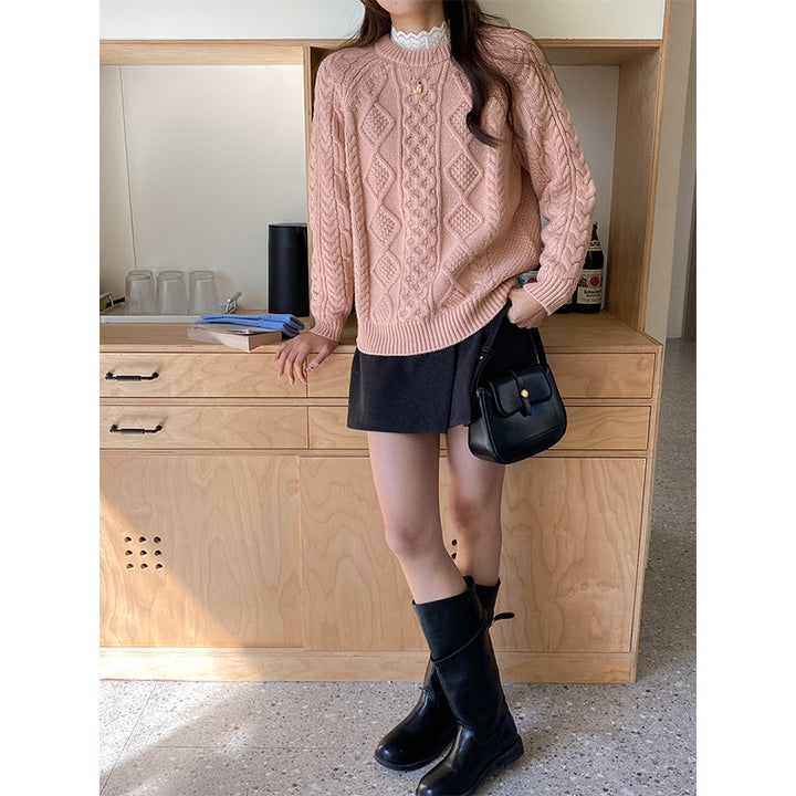 Kvinder casual chunky strik sweater med kabelmønster Stilla