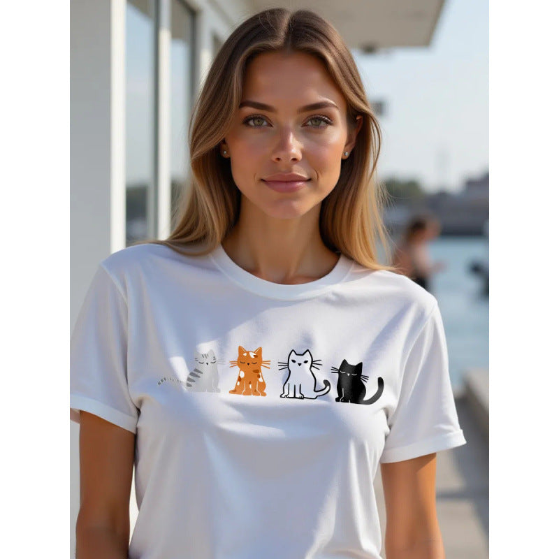 Dame T-shirt med kreativt kattemotiv og behagelig pasform Stilla