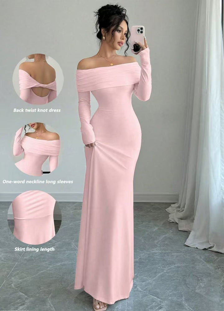 Damer Elegant Off-Shoulder Maxikjole med tætsiddende snit og lange ærmer Skovae