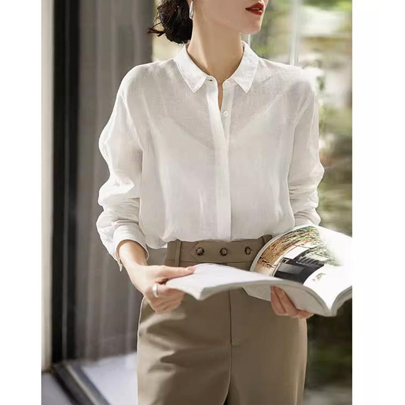 Dame klassisk bluse i let hør med moderne snit og elegante detaljer Stilla
