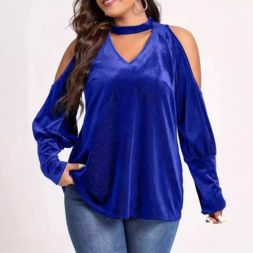 Dame elegant V-hals top med cut-out ærmer og glinsende materiale Stilla
