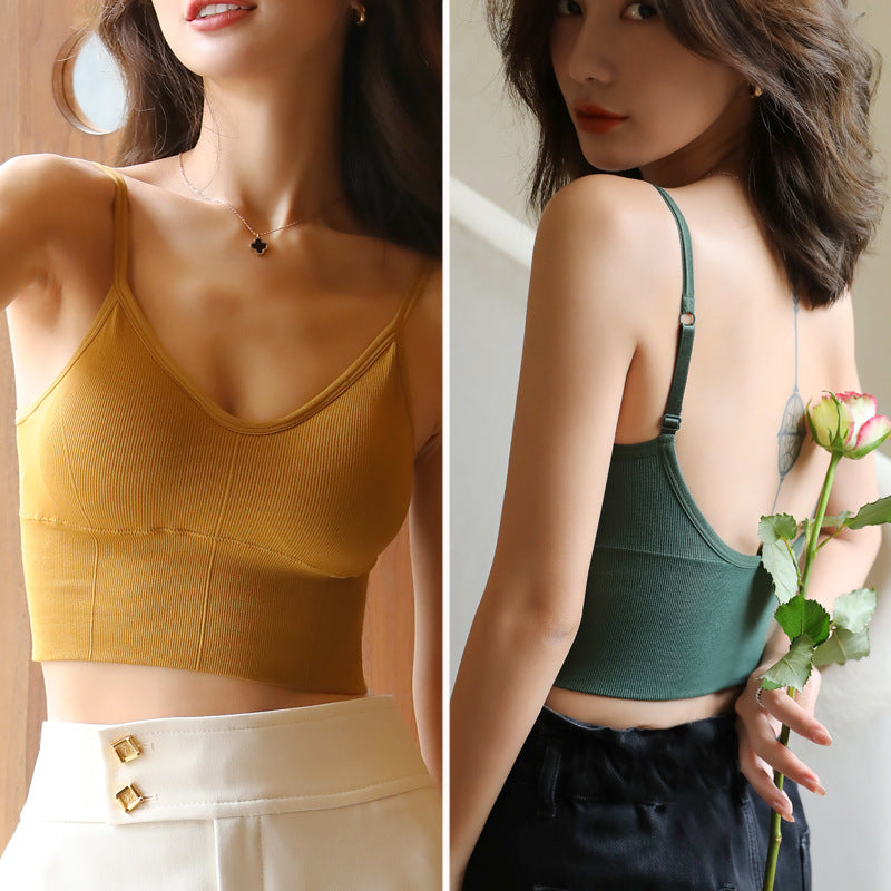 Dame Crop-Top med fin ribstruktur og justerbare stropper Stilla