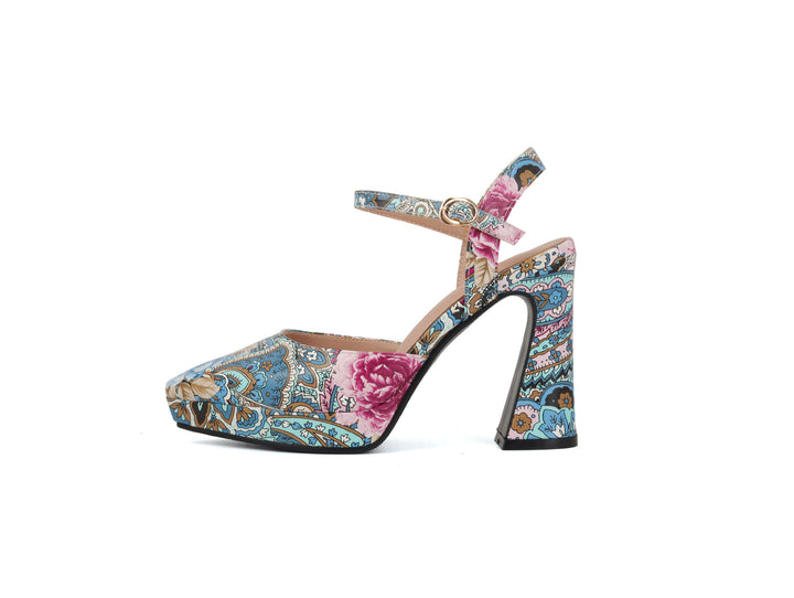 Femme Fashion-Forward Platform Slingback Hæle med Floralprint Stilla