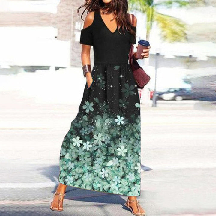 Stilla | Chic Blomsterprint V-Hals Off-Shoulder Kjole