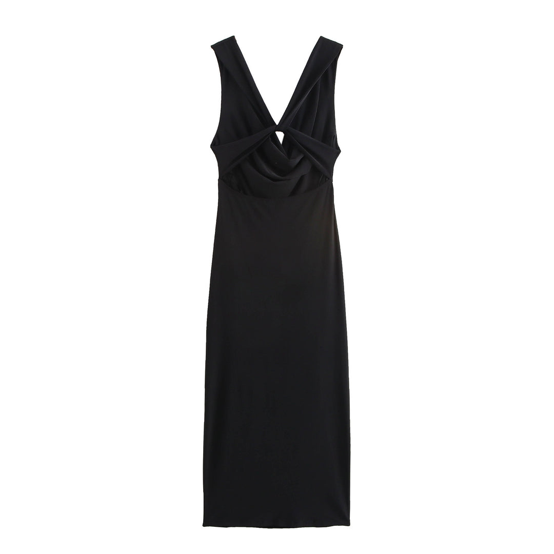 Femme Draperet Cowl Neck Bodycon Kjole med Åben Ryg Detalje Stilla