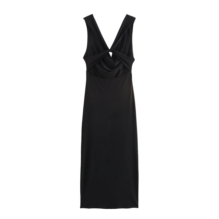 Femme Draperet Cowl Neck Bodycon Kjole med Åben Ryg Detalje Stilla