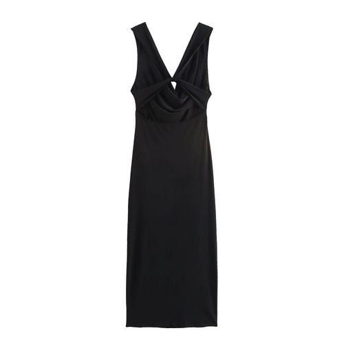 Femme Draperet Cowl Neck Bodycon Kjole med Åben Ryg Detalje Stilla