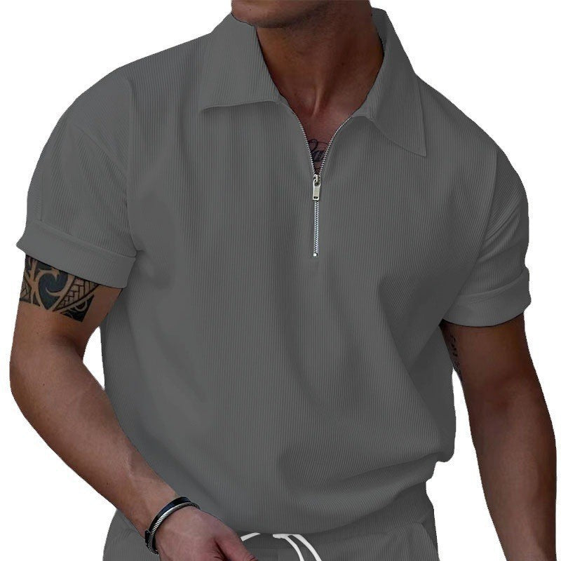 Herrer polo med kort lynlås og struktureret design Stilla