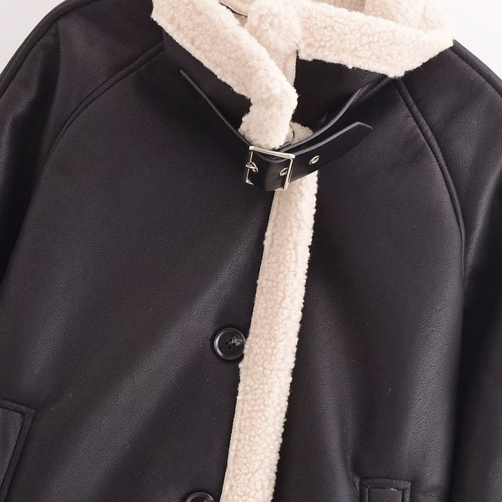 Femme Stylish Faux Shearling Bikerjakke Stilla