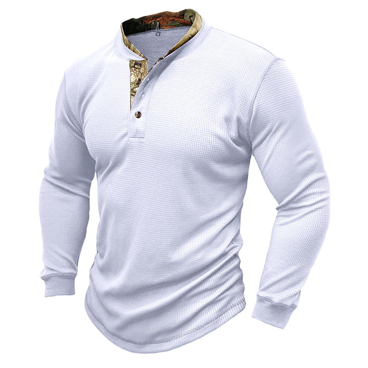 Herrer stilfuld langærmet Henley-shirt med struktureret design og elegant knaplukning Stilla