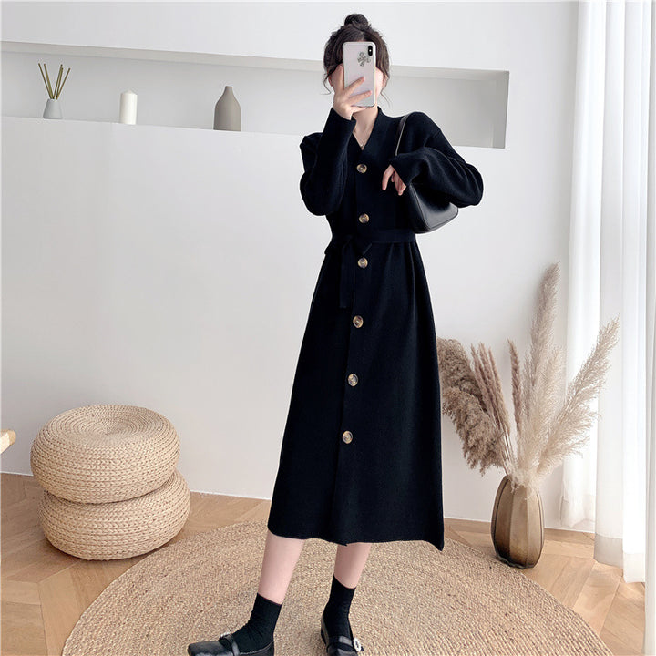 Femme Elegantes Knap-op Midi Kjole Stilla