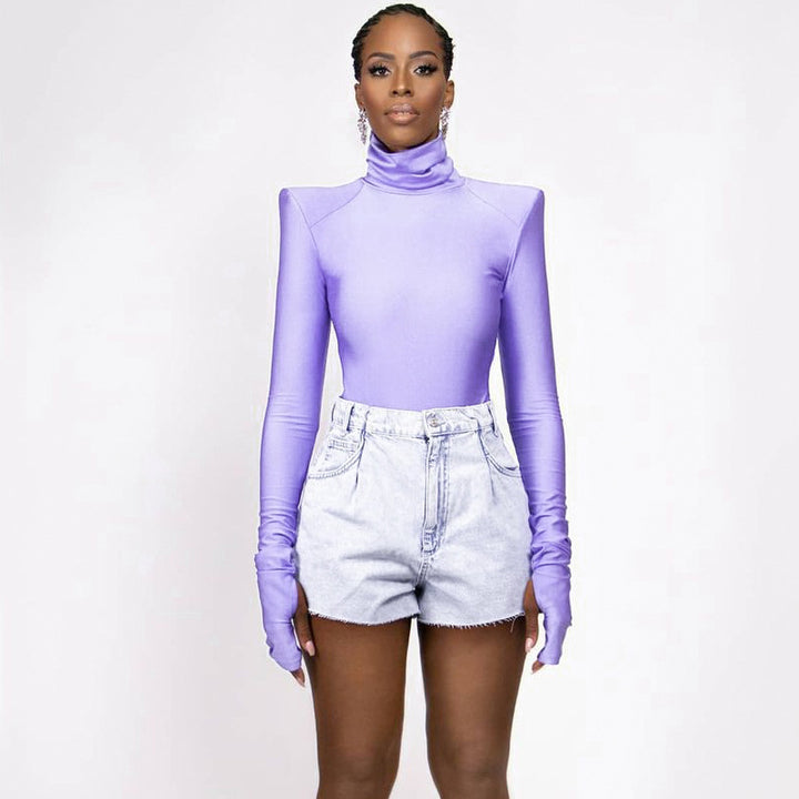 Dame Figurtilpasset Langærmet bodystocking med høj krave og style-detaljer Stilla