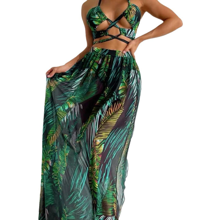 Dame Tropisk Print Maxi Kjole Sæt med Cut-Out Top Stilla