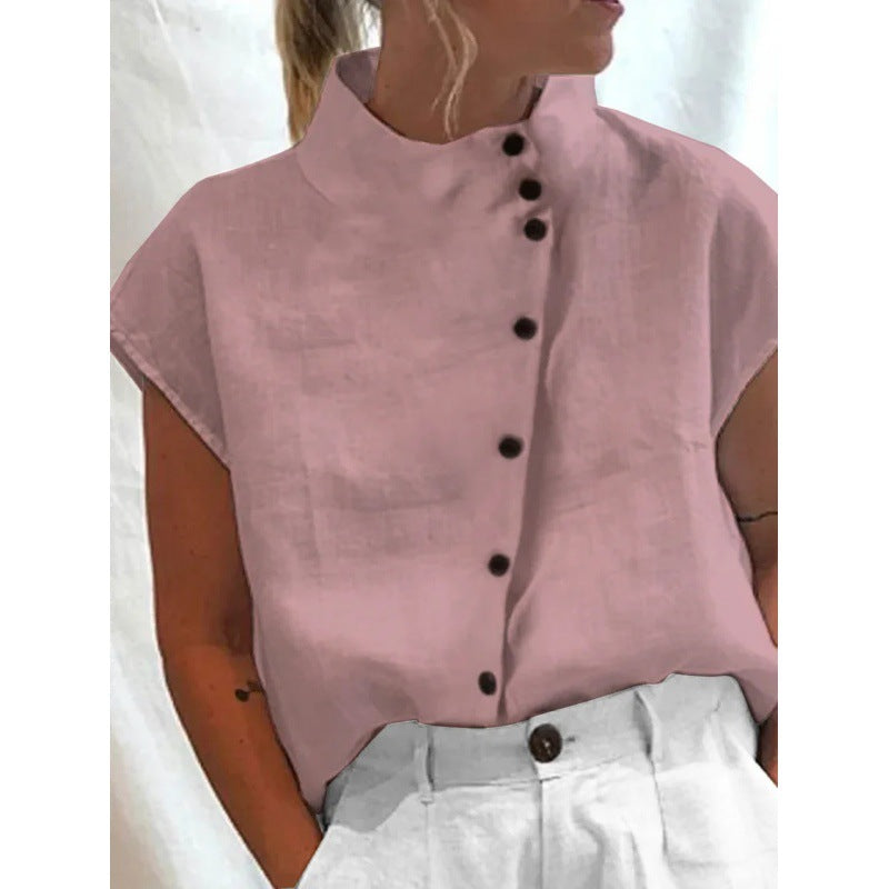 Dame Mandarin Krave Knap-op Bluse Stilla