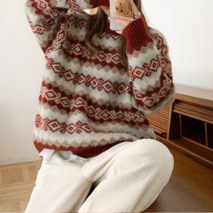 Kvinders mønstrede strikket sweater med hjerteformet design Stilla