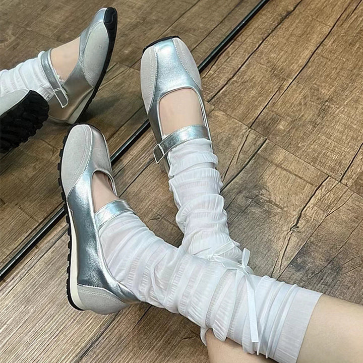 Dame Elegant Læder Mary Jane Ballerinaer med justerbar strop Stilla