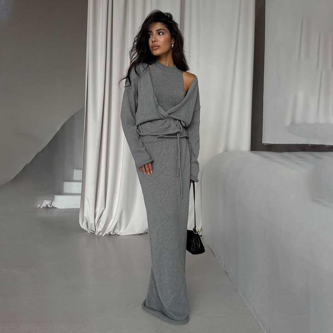 Kvinder Lang Strikket Jumpsuit med Bindedragt Stilla