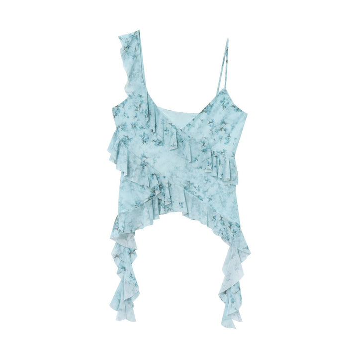 Femme Asymmetrisk Rynke-Leopardmønster-Top Stilla