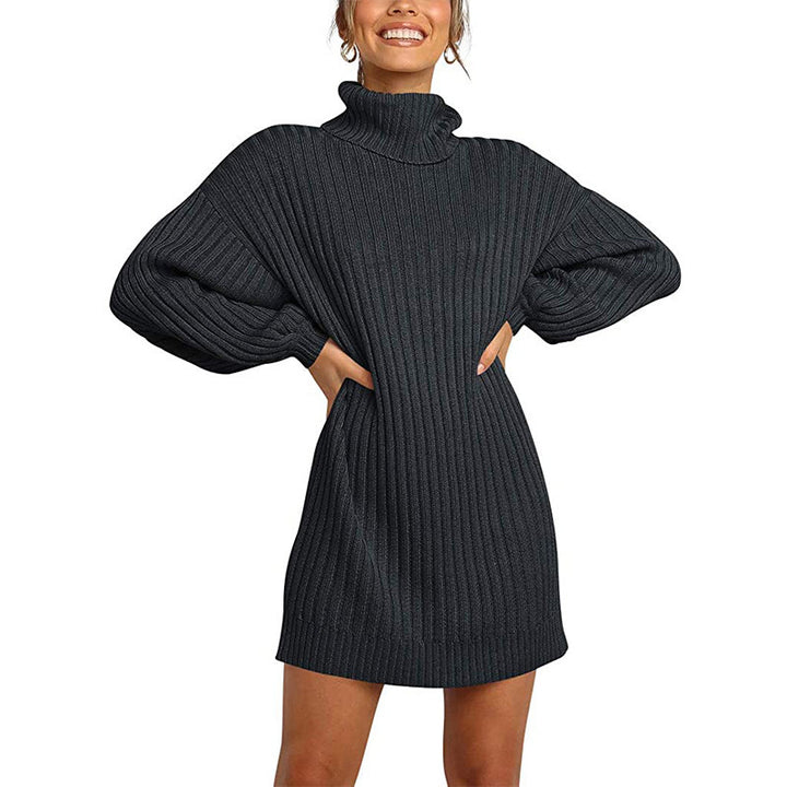 Dame Oversized Strikkjole med høj krave Stilla