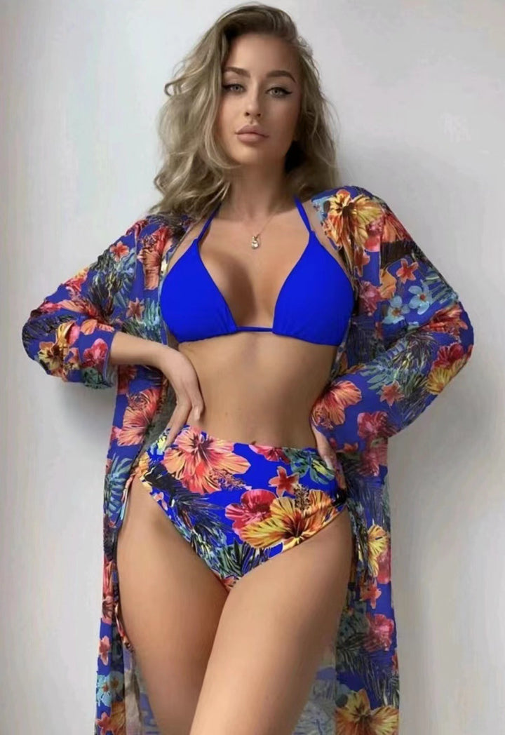 Dame Højskåret Bikini med floralt design og let Cover-Up Stilla