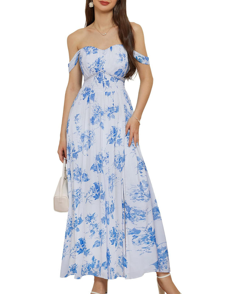 Dame Maxikjole med off-shoulder design og ruffle detaljer Stilla