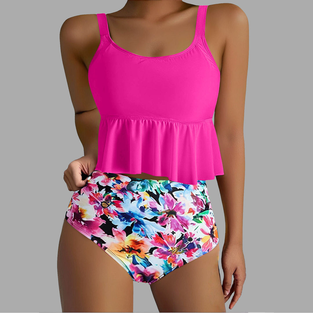 Dame Sport Tankini-Sæt med blomsteret Volant-top og højt skåret slip Stilla
