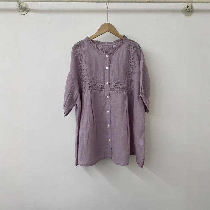 Femme Elegante Spids-Detail Knap-Down Bluse Stilla