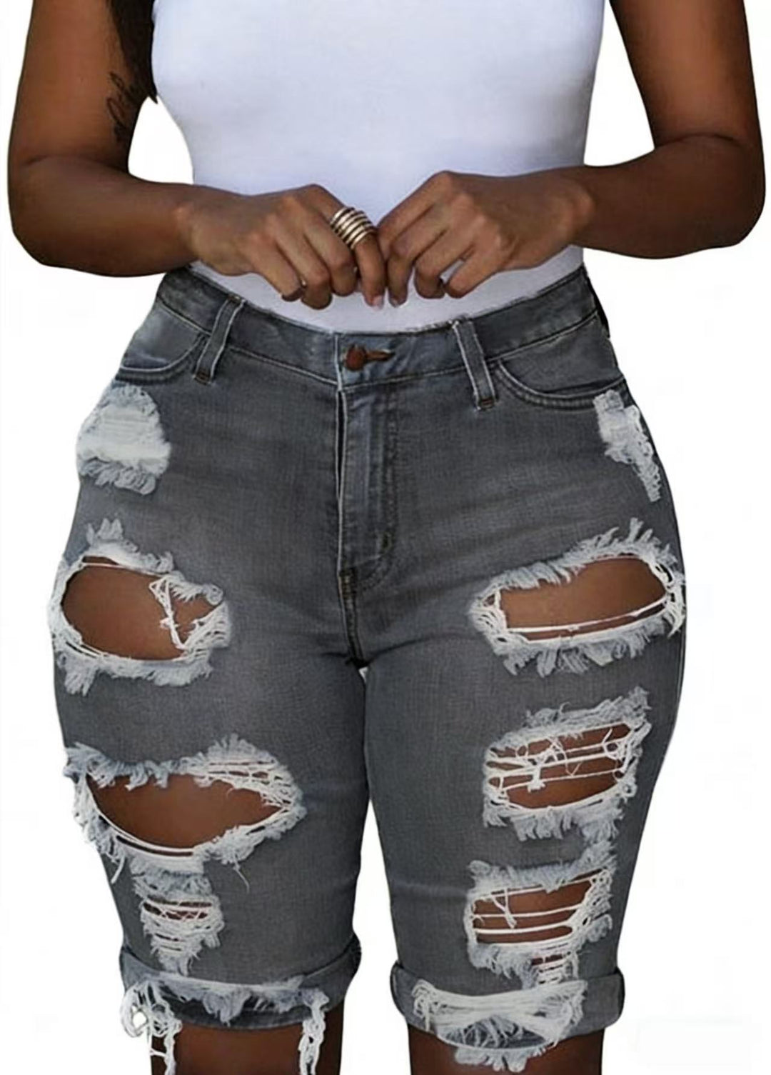 Dame Ødelagt Denim-Bukser med afslappet pasform og fashionable revnedetaljer Skovae