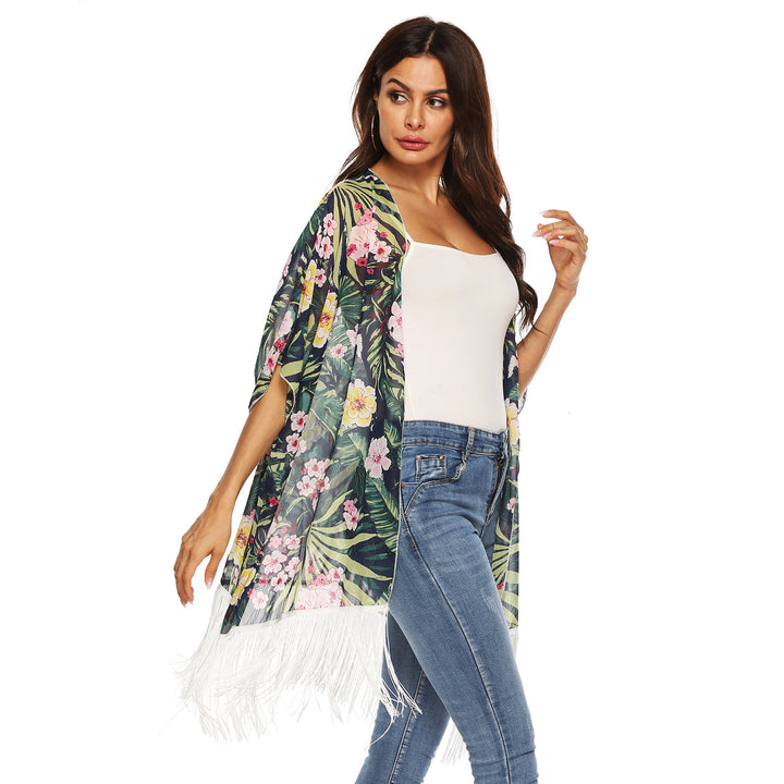 Dame Blomster Mønster Bohemian Kimono Wrap Stilla