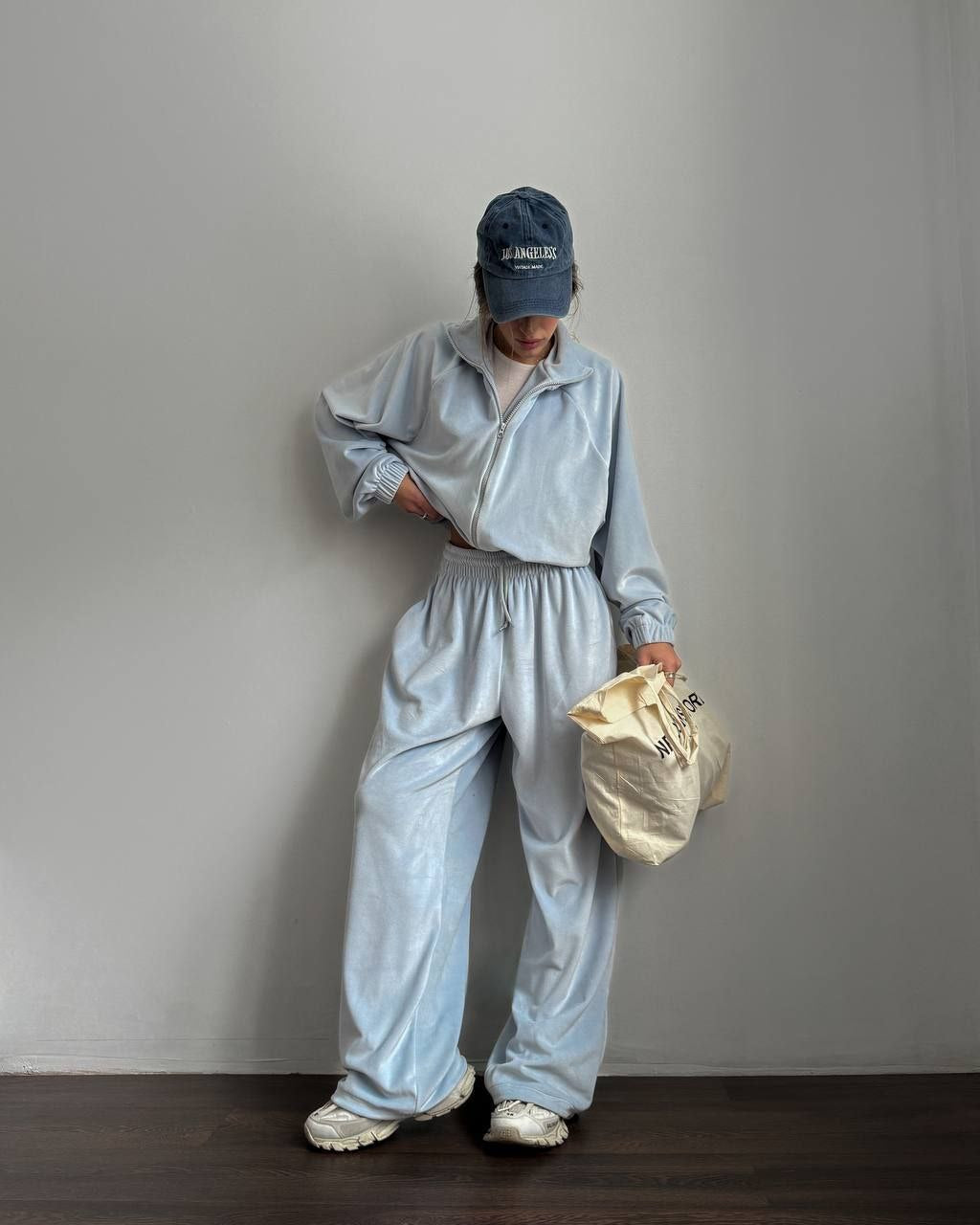 Kvinders fleece loungewear sæt med høj krave og elastisk taljebånd