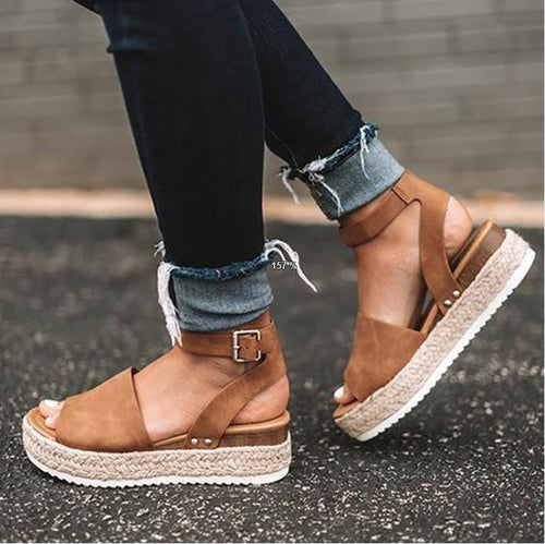 Dame platform-sandaler med justerbar ankelrem og jute-detaljer Stilla