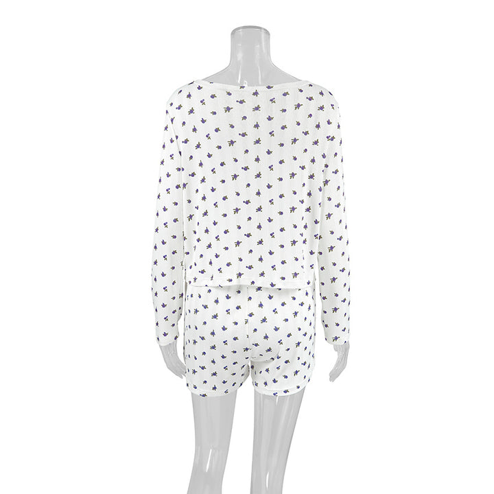 Dame afslappet pyjamas-sæt med blomsterprint og åndbart materiale Stilla