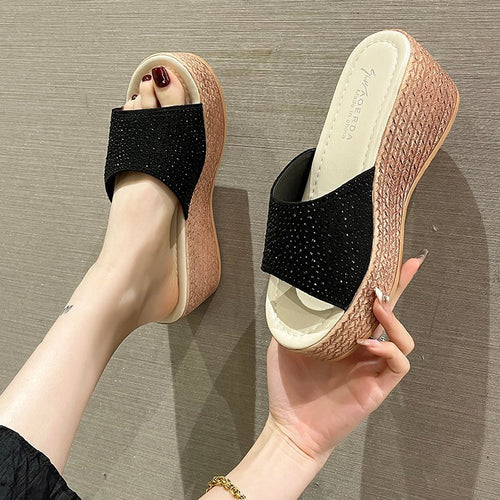Dame Wedge-sandaler med glitterende strass og komfortabelt fodseng Stilla