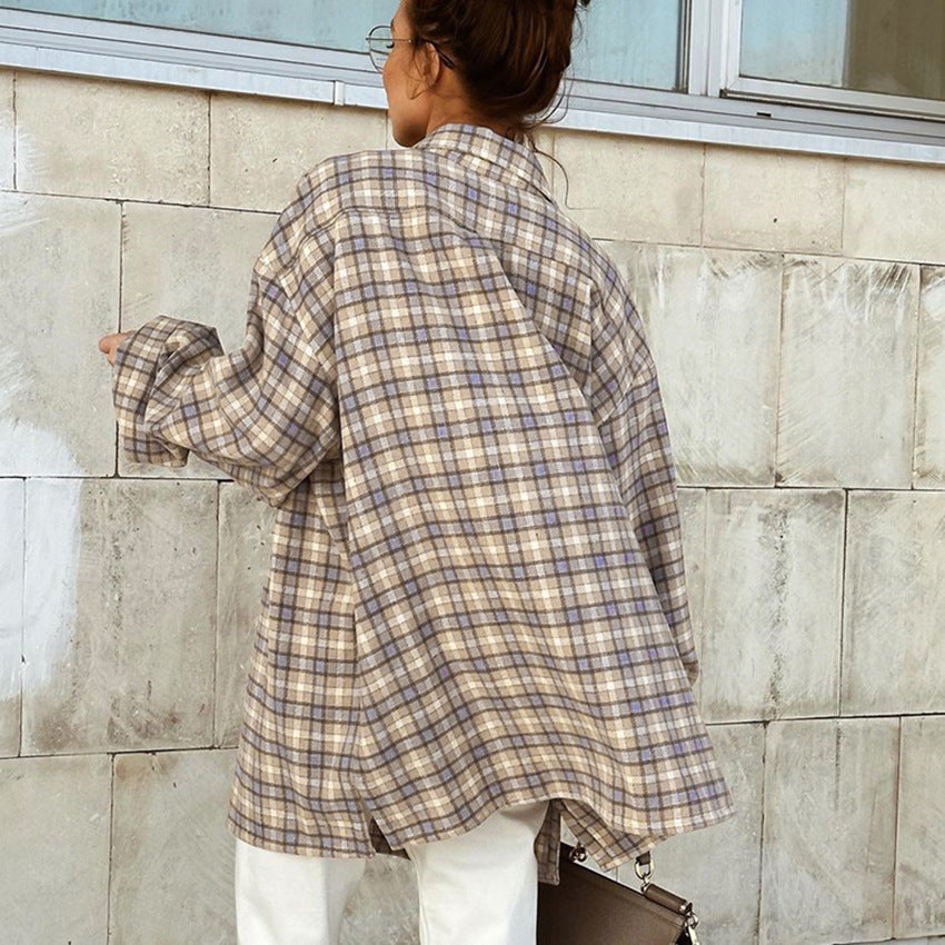 Dame oversized ternet skjortejakke med praktiske brystlommer og afslappet snit Stilla