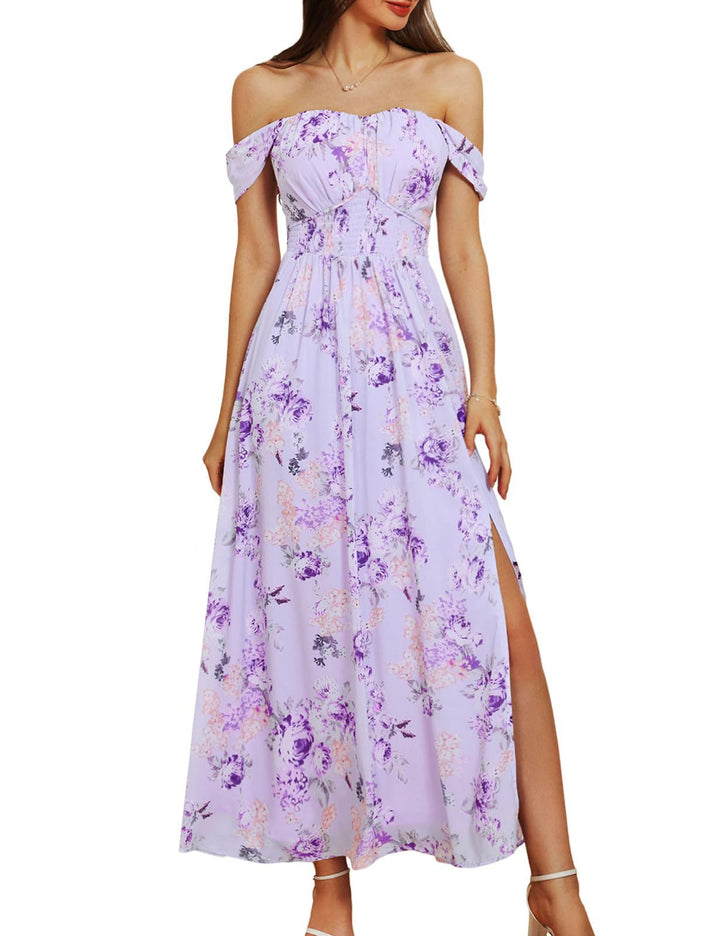 Dame Maxikjole med off-shoulder design og ruffle detaljer Stilla