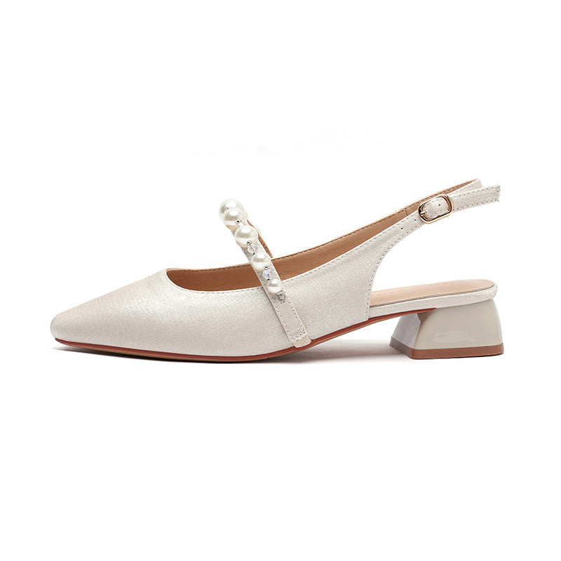 Dame Elegante Slingback Spidsesko med Perle Accent Stilla