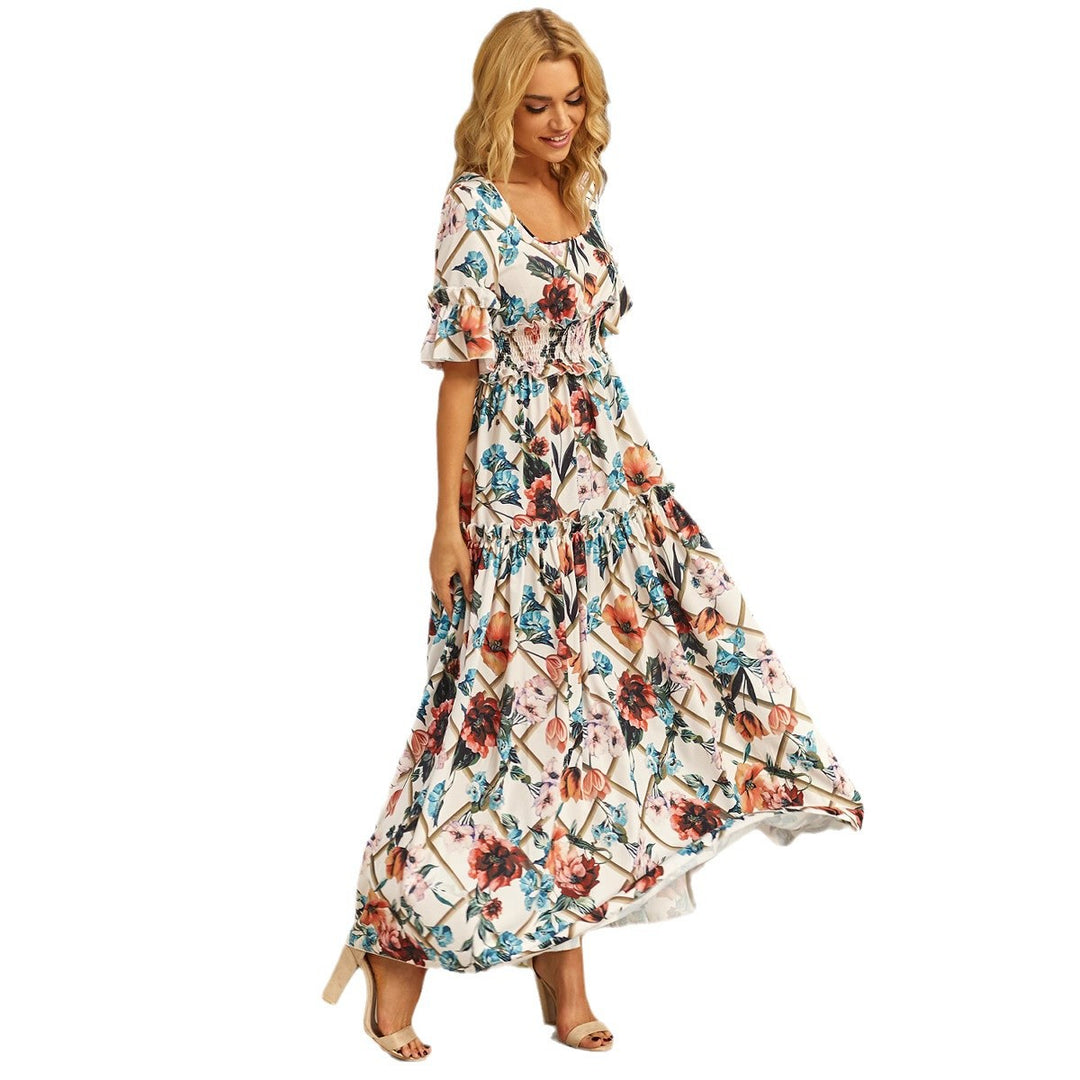 Dame Maxi Kjole med blomstertrykt og Smock Stilla