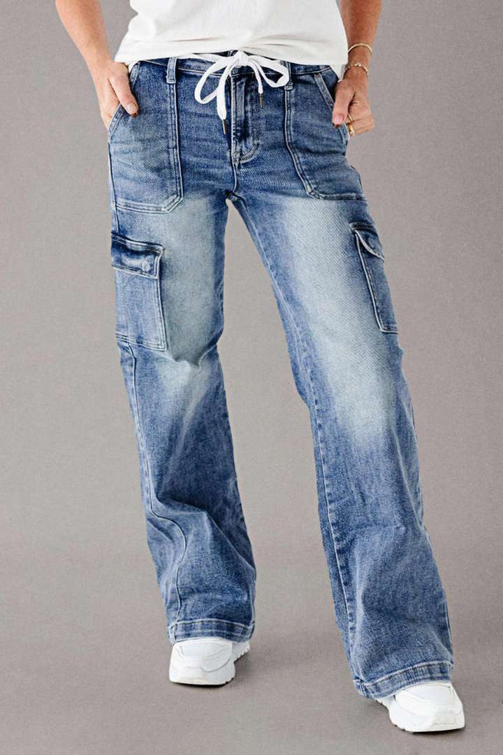 Dame Cargo Jeans med bredt ben og praktiske lommer Stilla