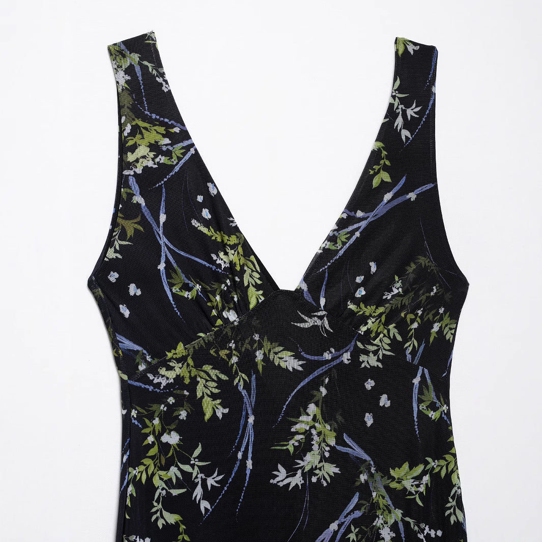 Femme Elegante Udsplittet Maxikjole med Udviklet Blomstermønster Stilla