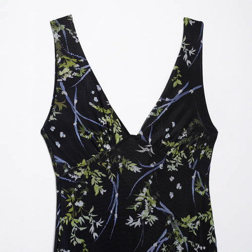 Femme Elegante Udsplittet Maxikjole med Udviklet Blomstermønster Stilla