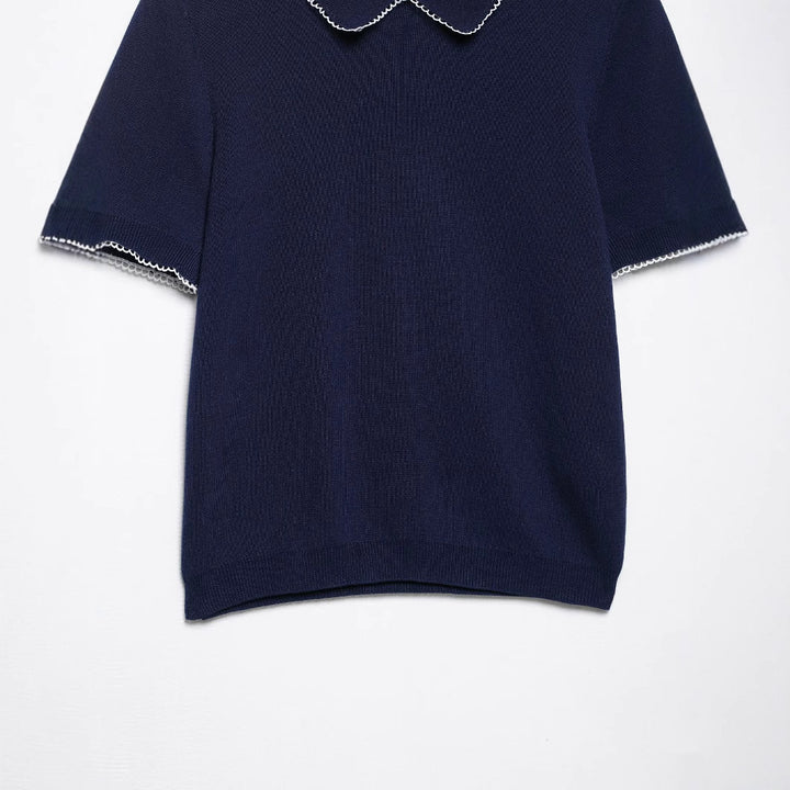 Femme Kortærmet Strik Polo Pullover Stilla