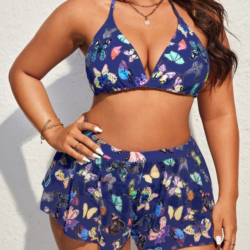 Damer bikinisæt med fashionable shorts og farverigt sommerfugledesign Skovae