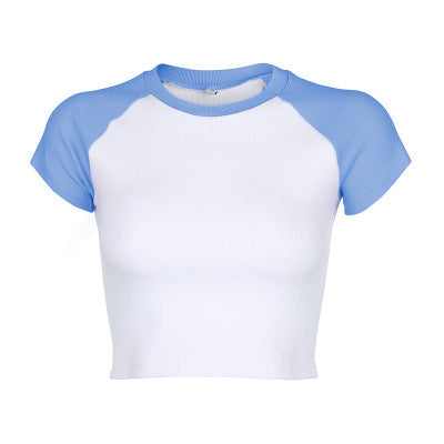 Dame Kortærmet Crop-Top med farvemæssigt afstemte Raglanærmer Stilla