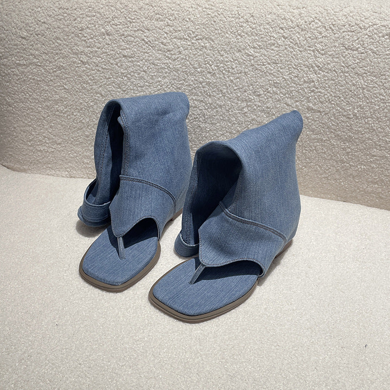 Dame Komfortable Wedge-Pantoletten i moderigtigt Denim-design Stilla