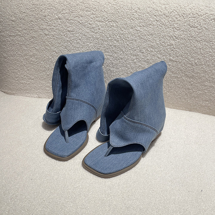 Dame Komfortable Wedge-Pantoletten i moderigtigt Denim-design Stilla