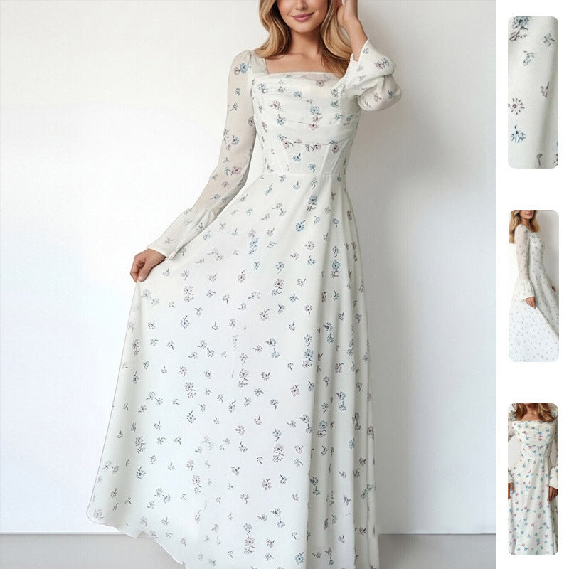 Damer Elegant Maxi Kjole med Blomster Applikationer og Voluminøse Ærmer Stilla