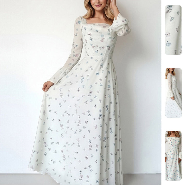 Damer Elegant Maxi Kjole med Blomster Applikationer og Voluminøse Ærmer Stilla