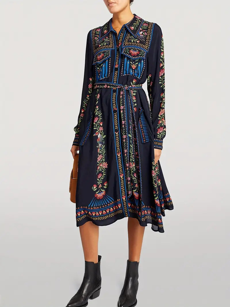 Dame skjortekjole med kunstneriske broderier Stilla